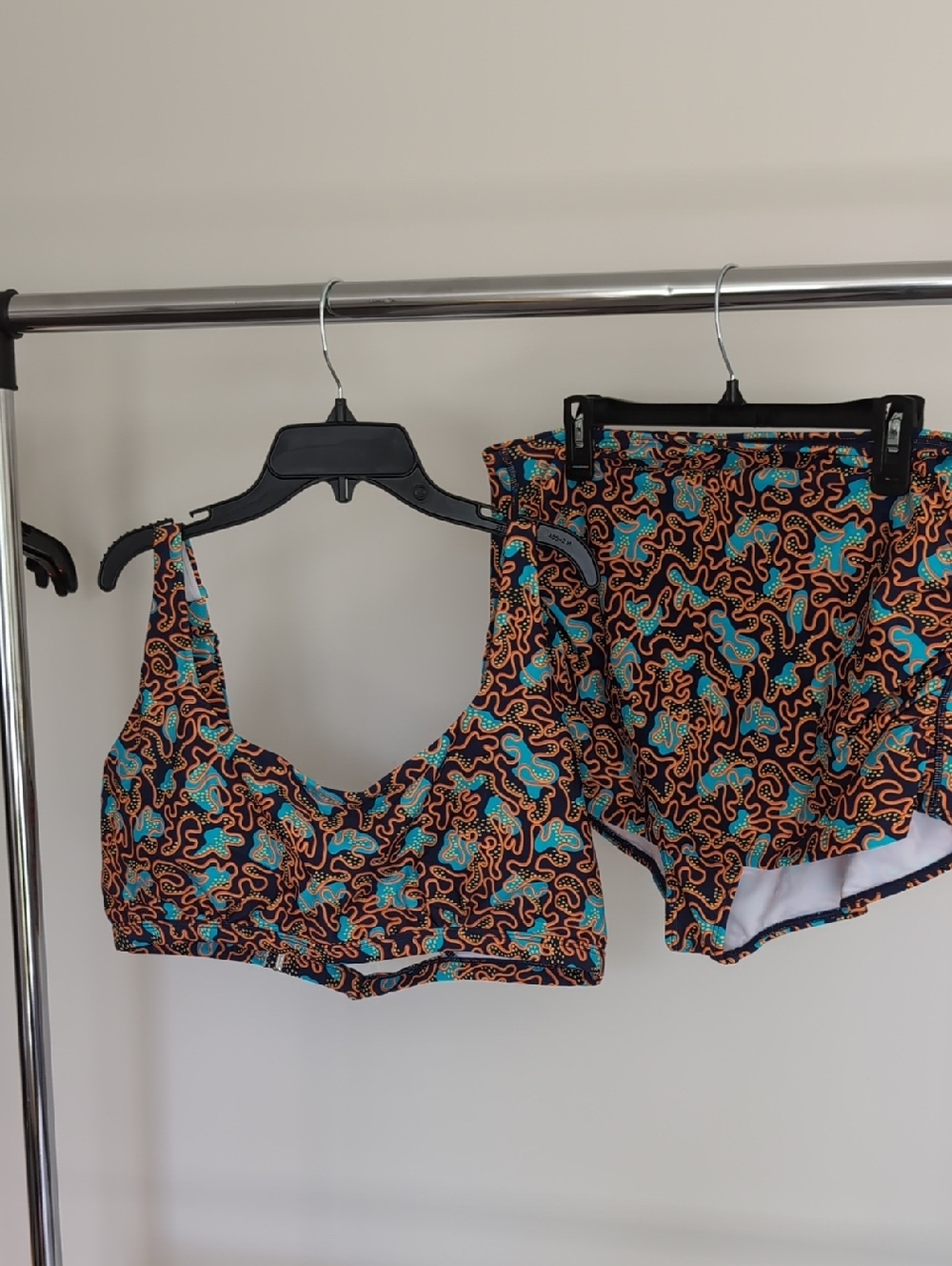 Women's Tropical Print Bikini Top and Swim Shorts - Blue & Brown